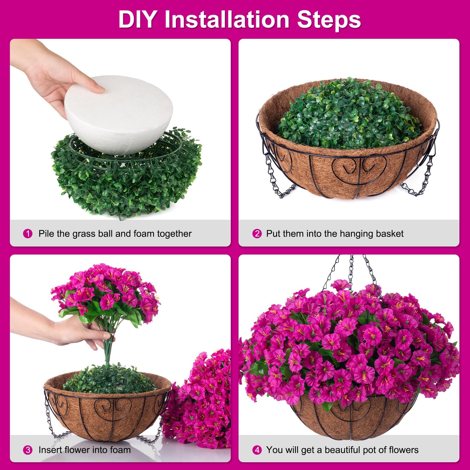 Ammyoo Artificial Hanging Flower Plants with Basket for Outdoor Decoration, F…