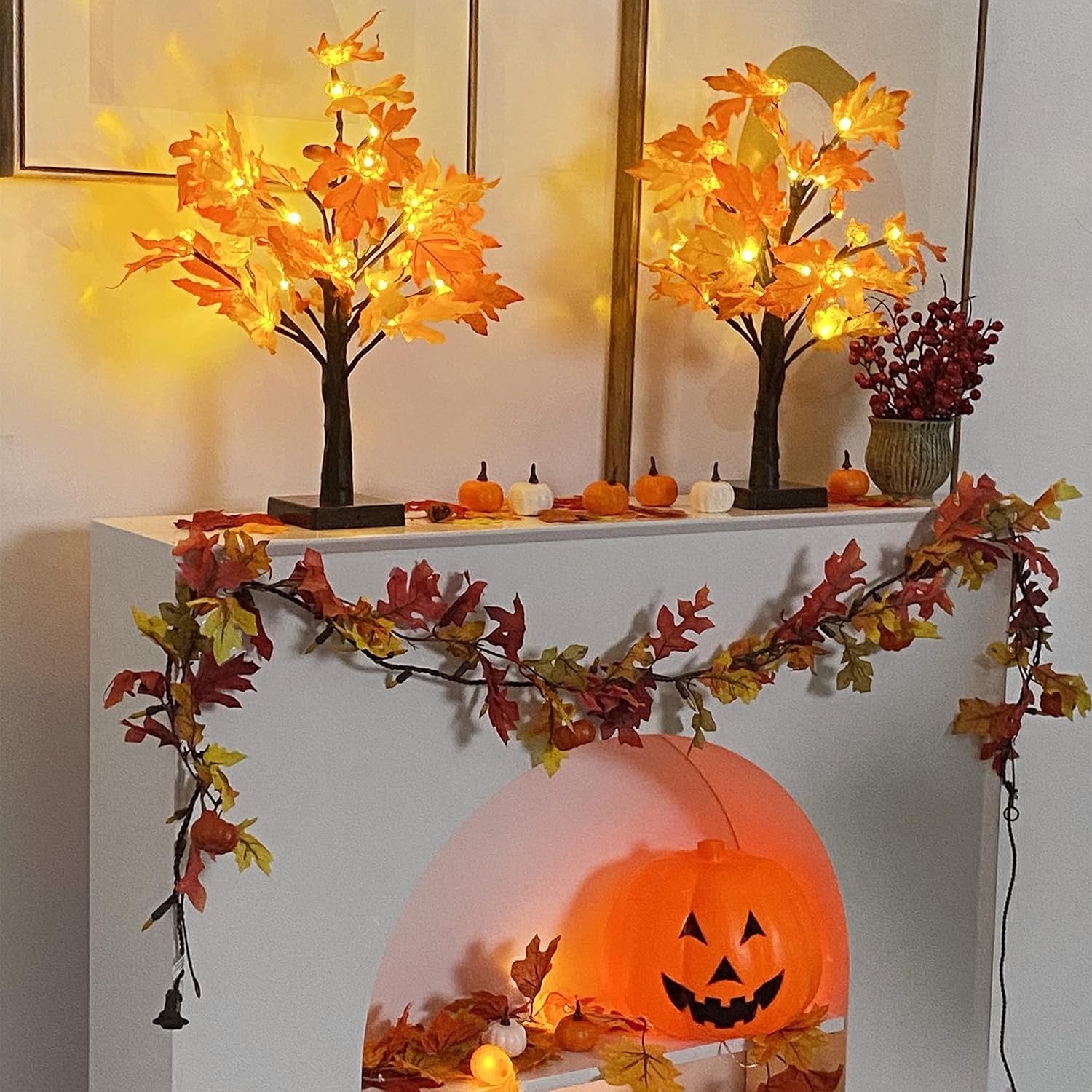Fall Decorations Artificial Fall Lighted Maple Tree,Total 48 Battery/USB Oper…