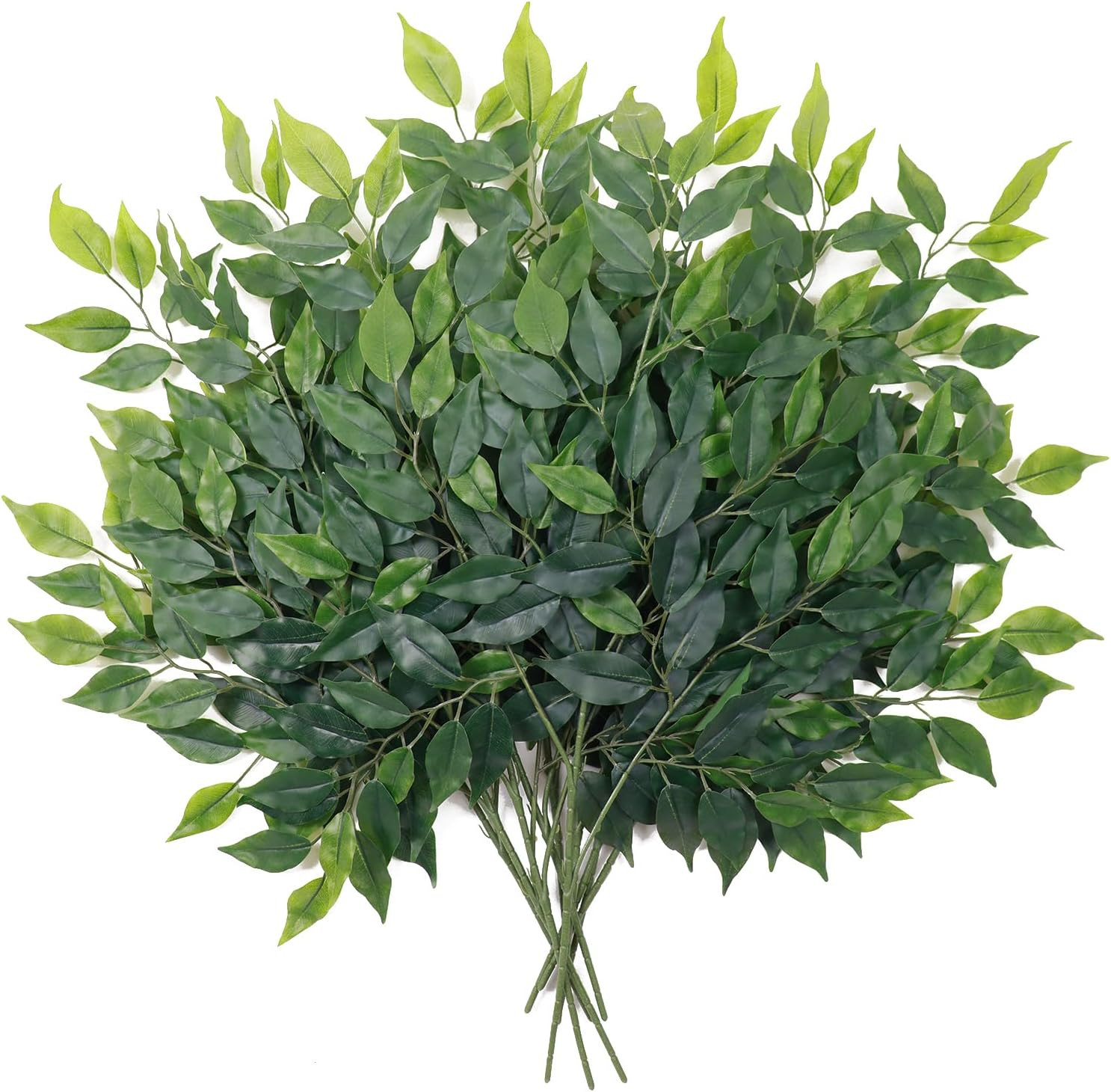 12Pcs Artificial Greenery Stems Silk Green Leaves Fake 23In Ficus Garland Spray