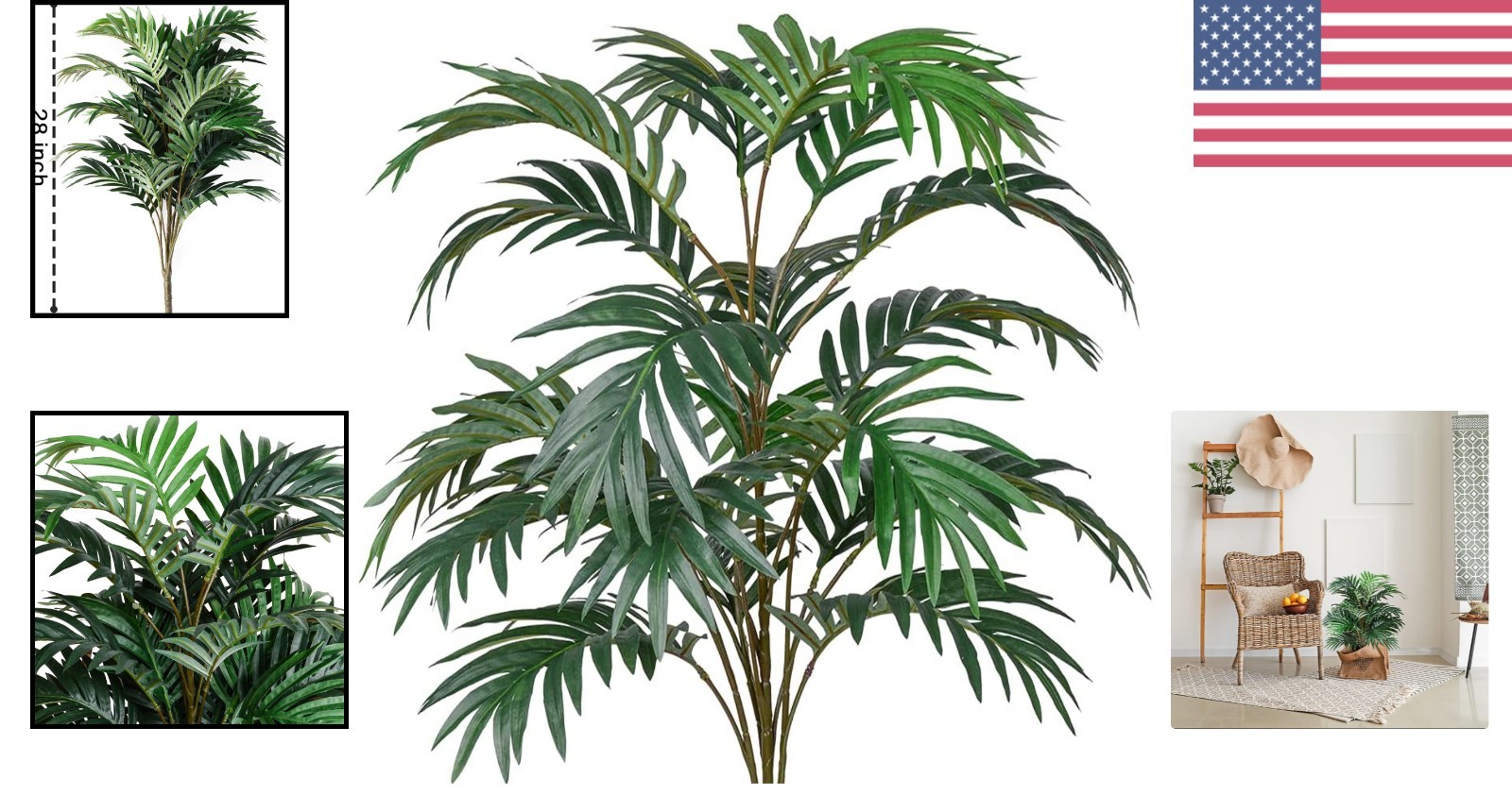 28 Inch Faux Palm Leaves Green for Outdoor Indoor Decoration Party Supplies