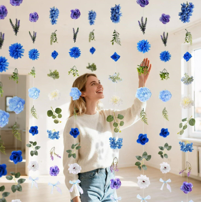 6PCS 36FT Blue Silk Flower Garland Hanging Wildflower Backdrop Wedding Decor