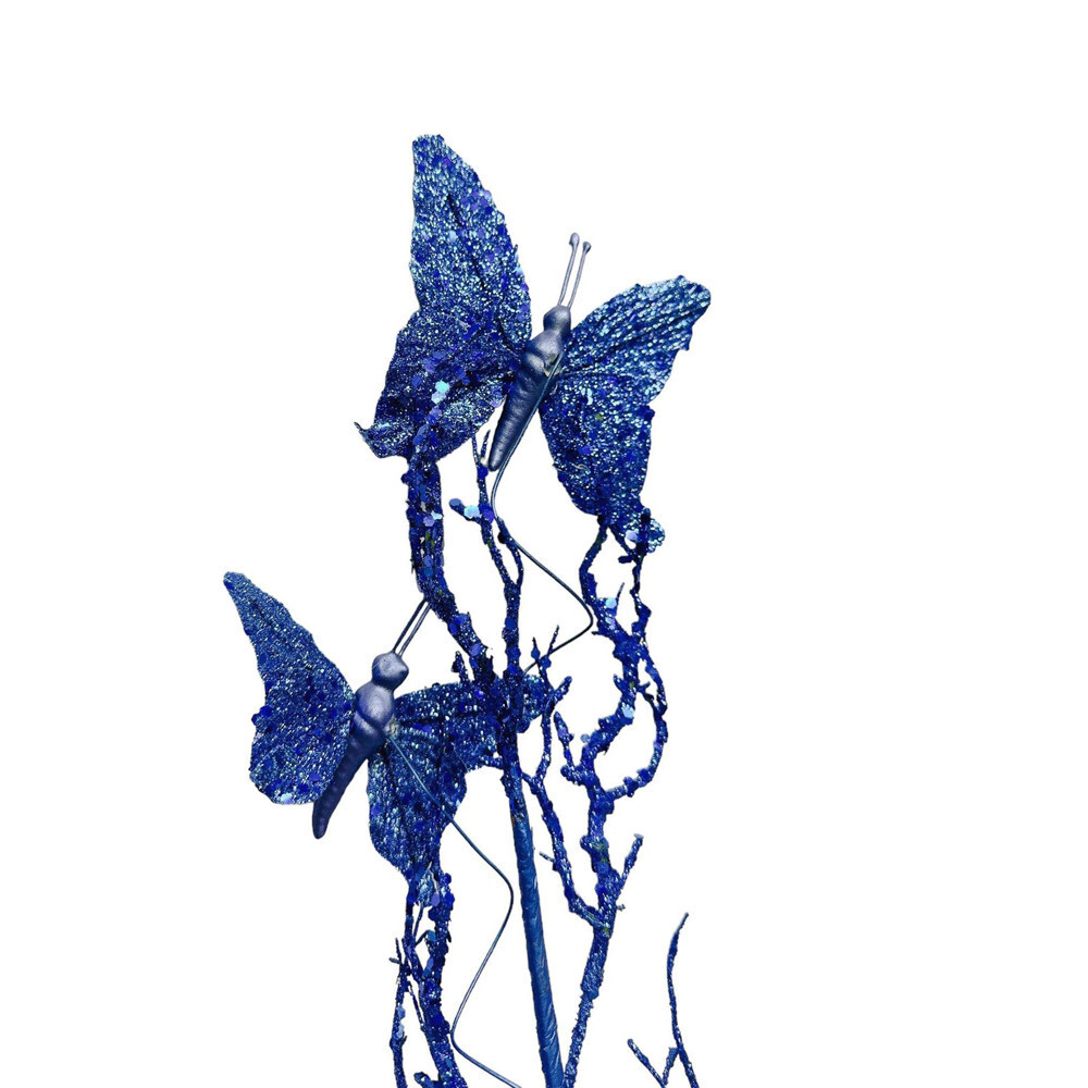 10 Pc 31″ Blue Glitter Twig With 2 Butterflies Dead Twig Branch Window Floral