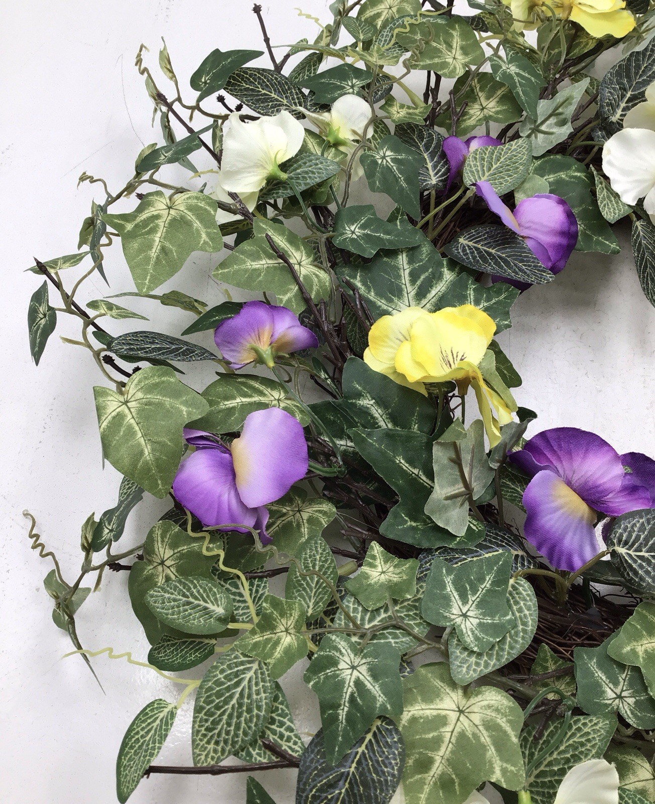 Sullivans 24 Inch Artificial Pansy Greens Mixed Bush Wreath Purple Open Box