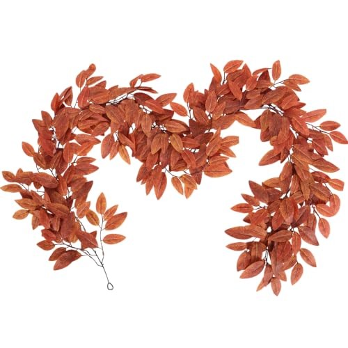 Artificial Eucalyptus Leaves Vine 6Ft Fall Ivy Garland | Fake Vine Orange