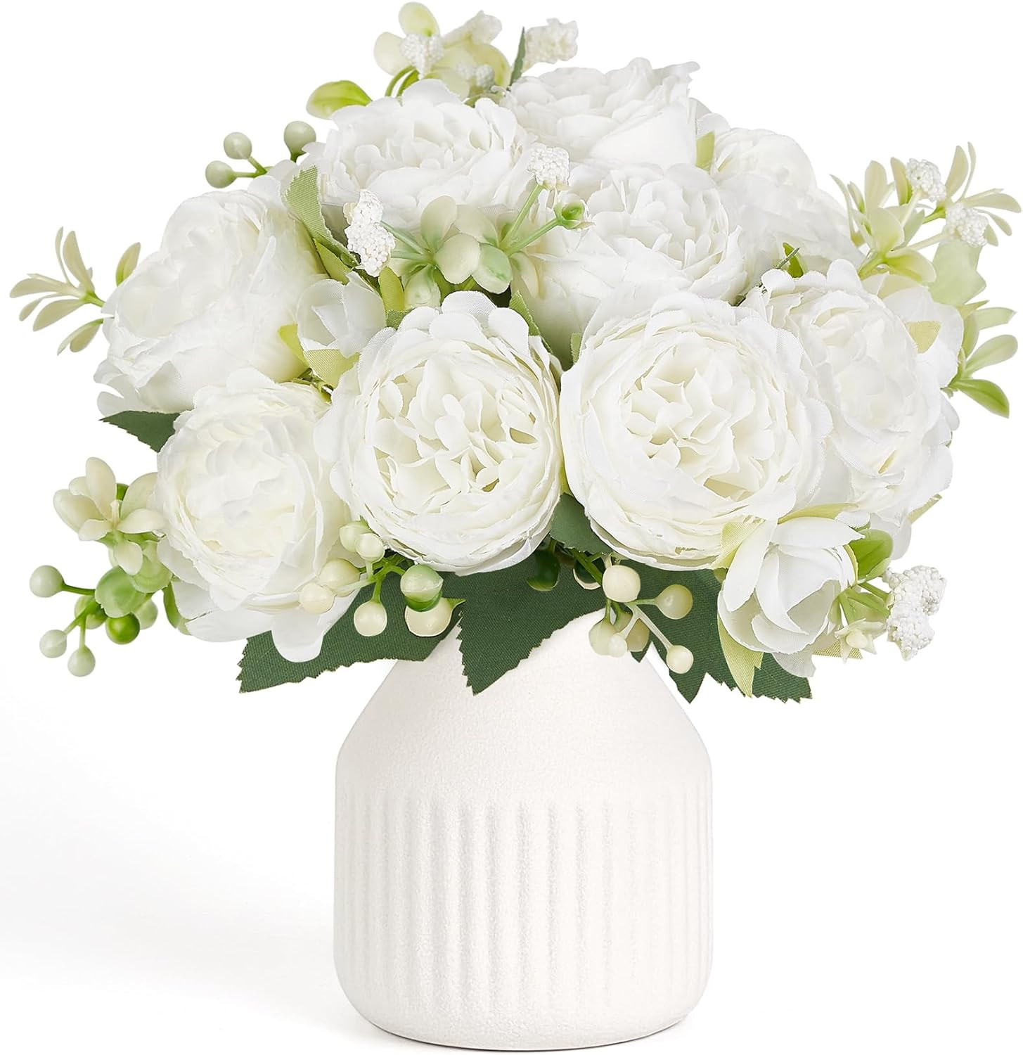 Fake Flowers in Vase 9 Inches Artificial Flower Centerpieces Coffee Table Decora