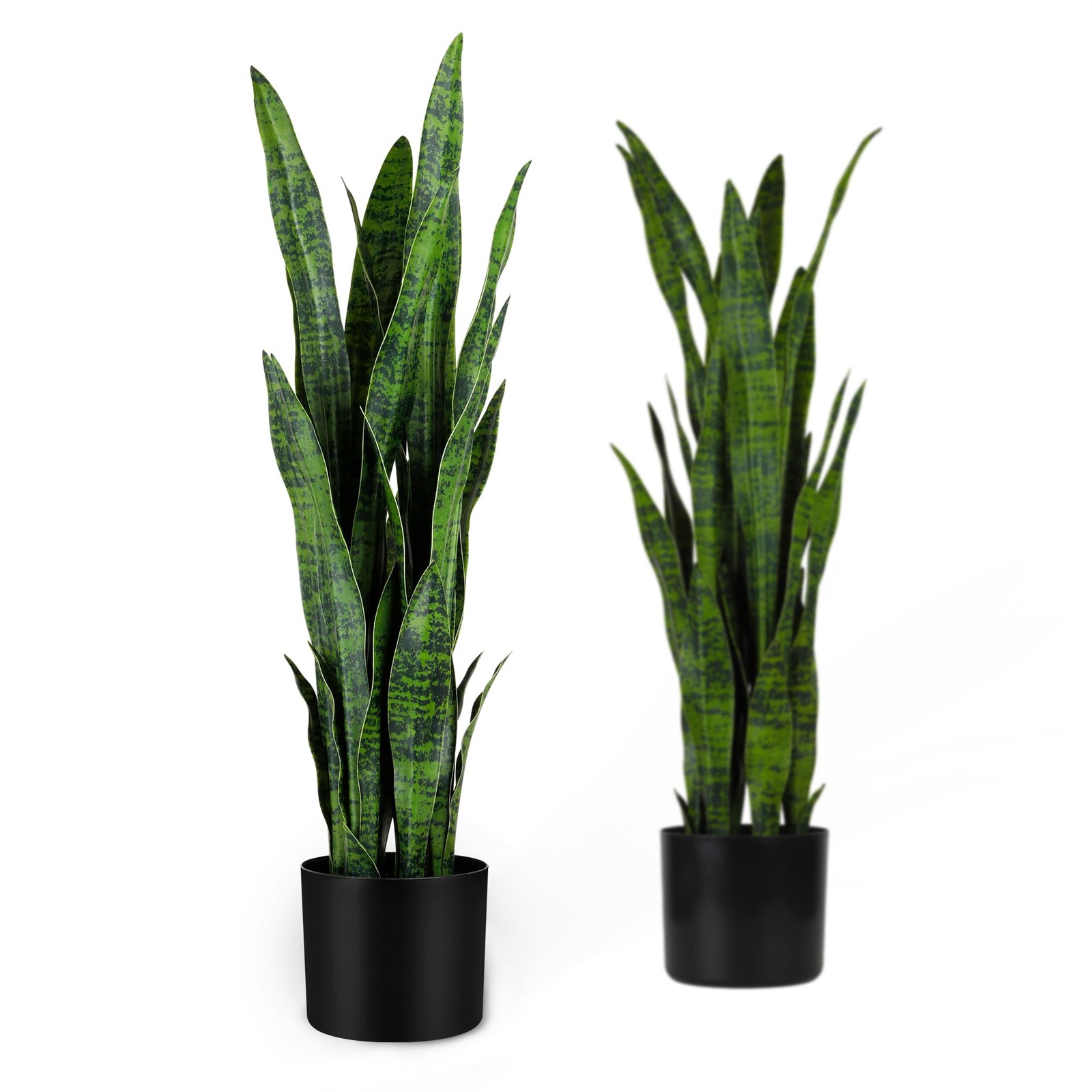 KOL 3ft 2-Pack Artificial Snake Plant – Thick Lifelike Leaves, Faux Silk Sans…