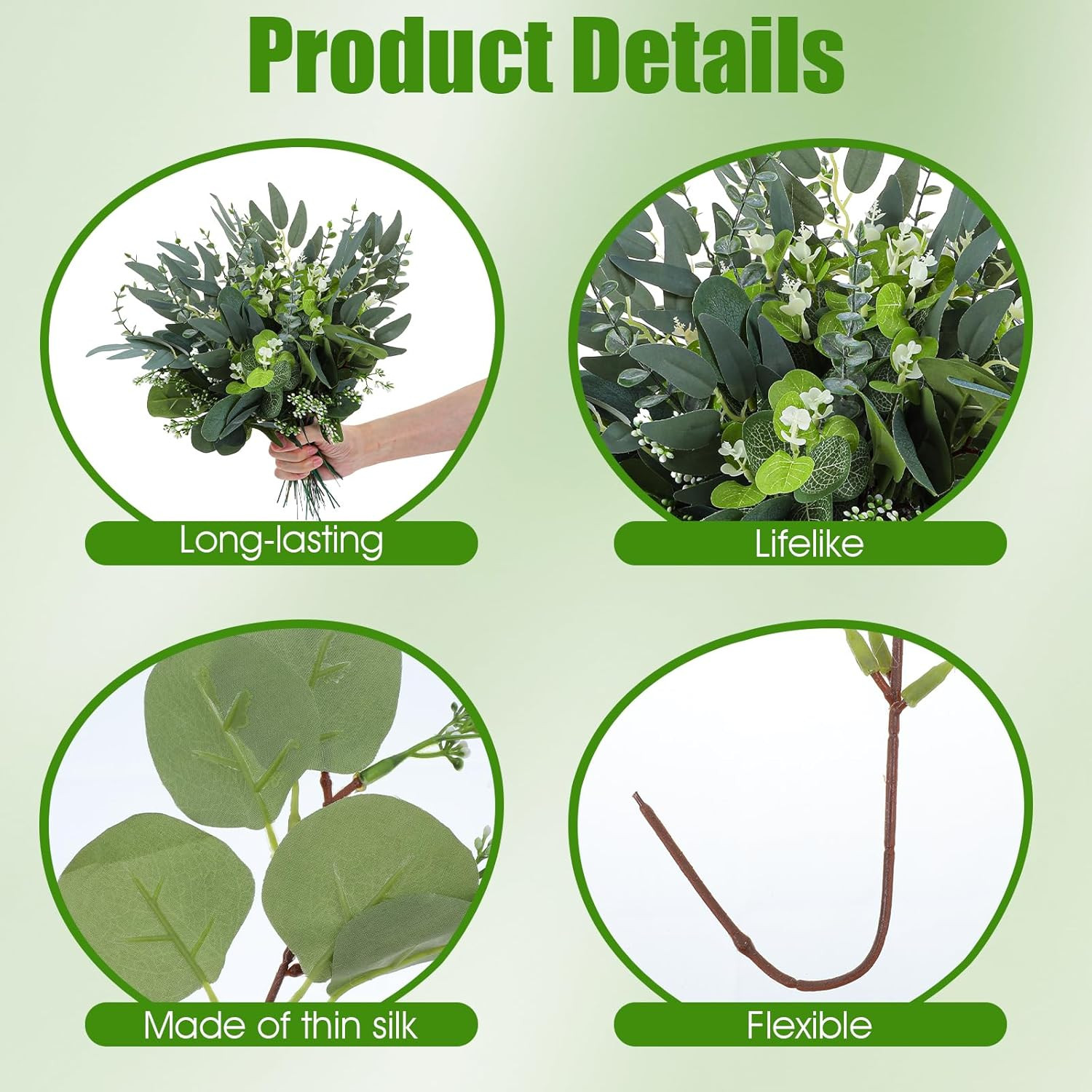 100 Pcs Mixed Eucalyptus Stems Bulk, 4 Style Artificial Silver Dollar Eucalyptus