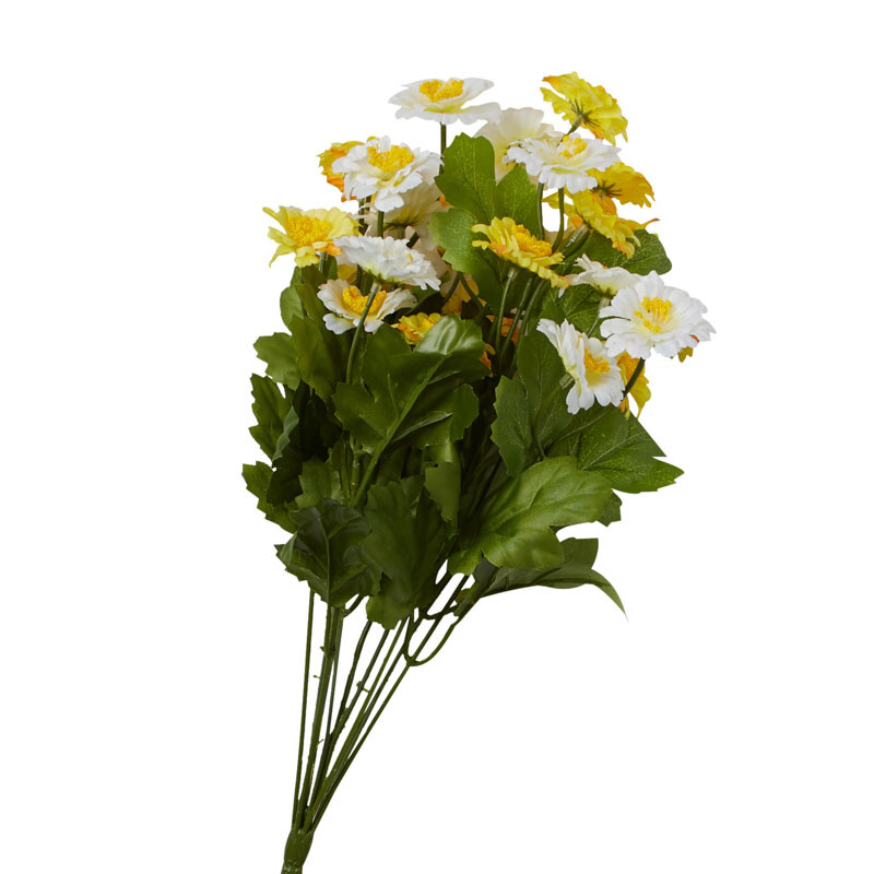 Factory Direct Craft Yellow and Cream Artificial Zinnia Bush