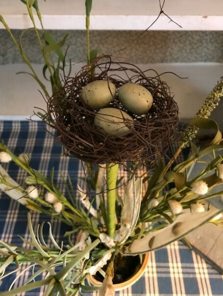 Spring Floral Decor Bird’s Nest Blue Robin Eggs Flower Pot Greenery Centerpiece