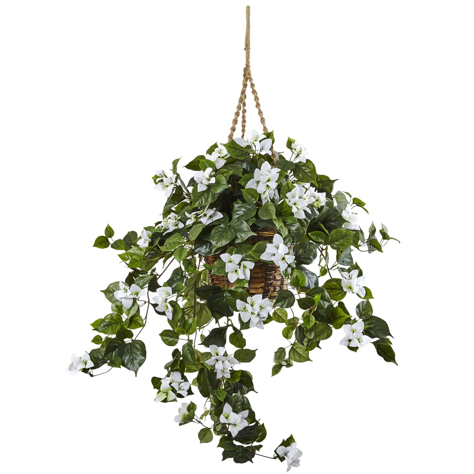 28 Inch White Bougainvillea Hanging Basket Decorative Faux Plant 30x30in