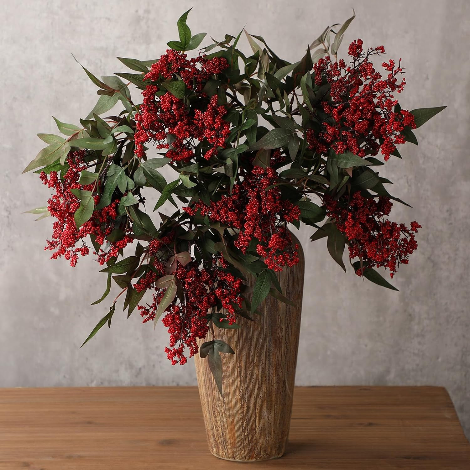 3 Pcs 35″ Red Faux Berry Stem for Fall Decor, Wedding & Home Accents