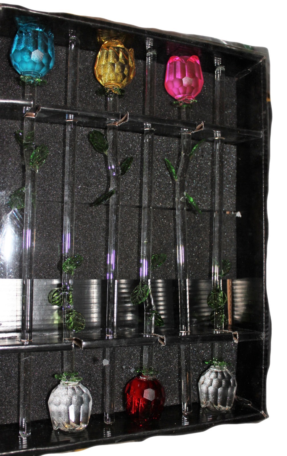 12″ Glass Spring Rose Flower with Green Leave, 6 roses included, choose combo
