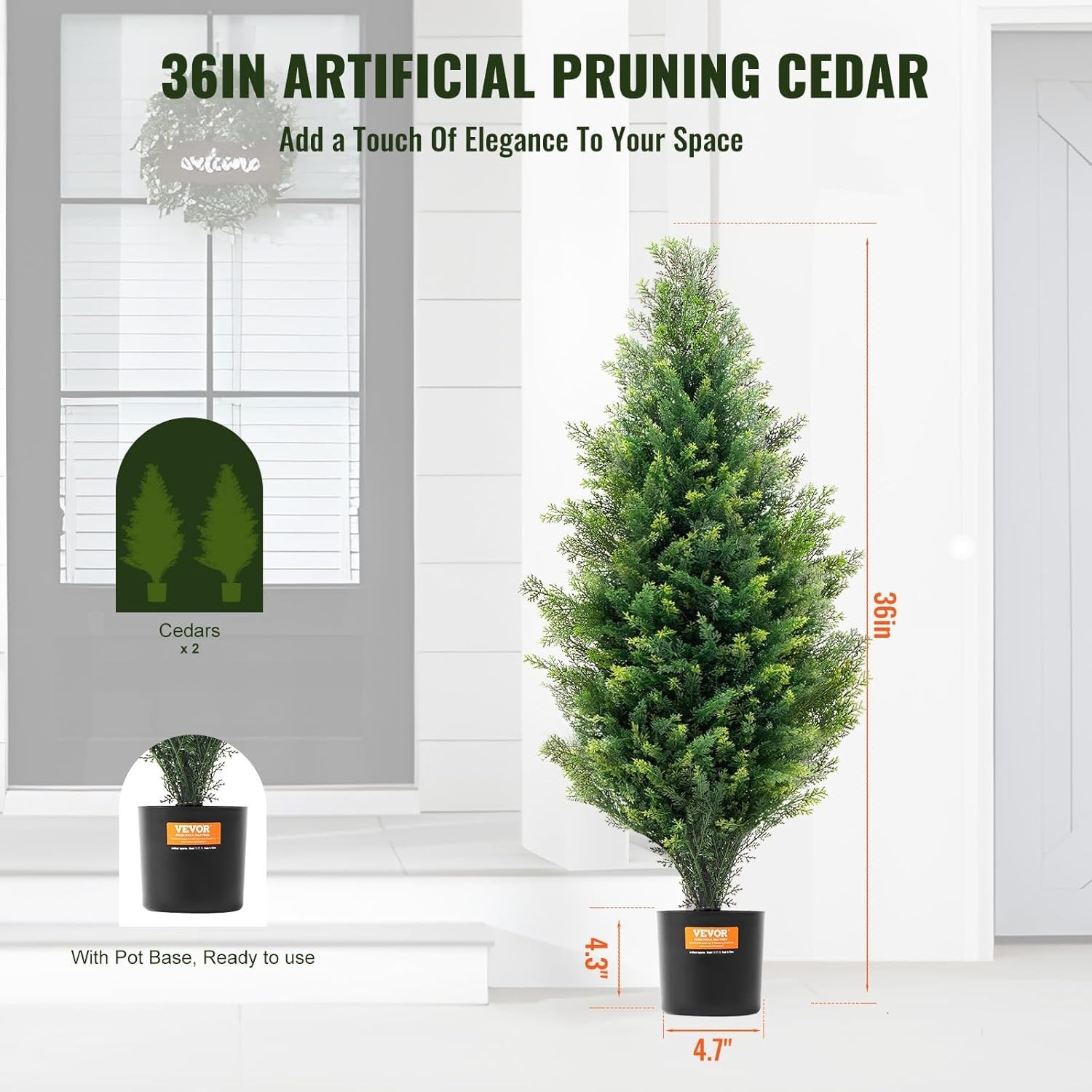 36-inch Faux Cedar Topiary Tree Set – -Round Indoor/Outdoor Plants – 2 Pack