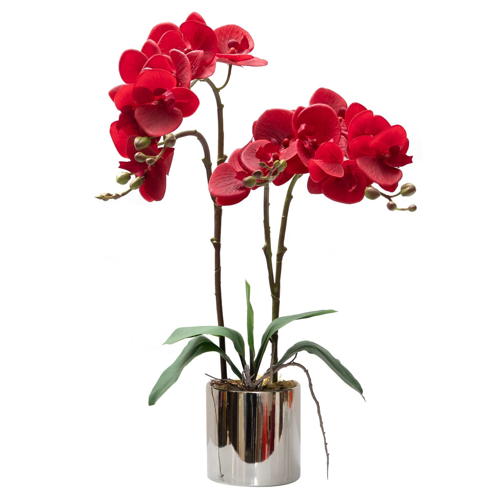 Artificial Orchid Flower Plant Real Touch Faux Orchids in Ceramic Vase Red 19…