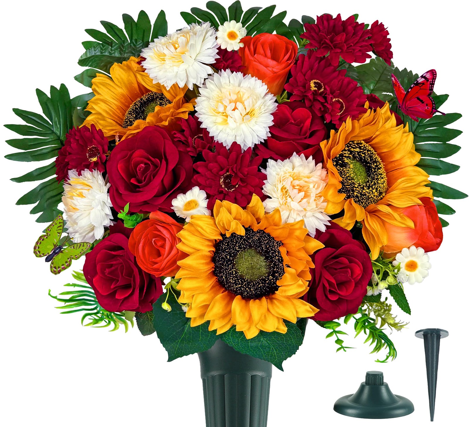 Artificial Cemetery Memorial Flowers Arrangements Silk Sunflower Rose Daisy