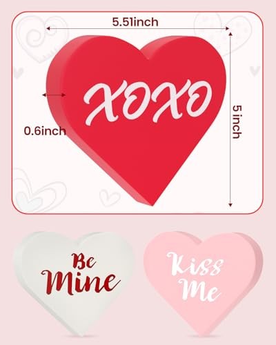 Valentines Day Decorations – 3 Pcs Large Wood Heart Shape Signs, Conversation