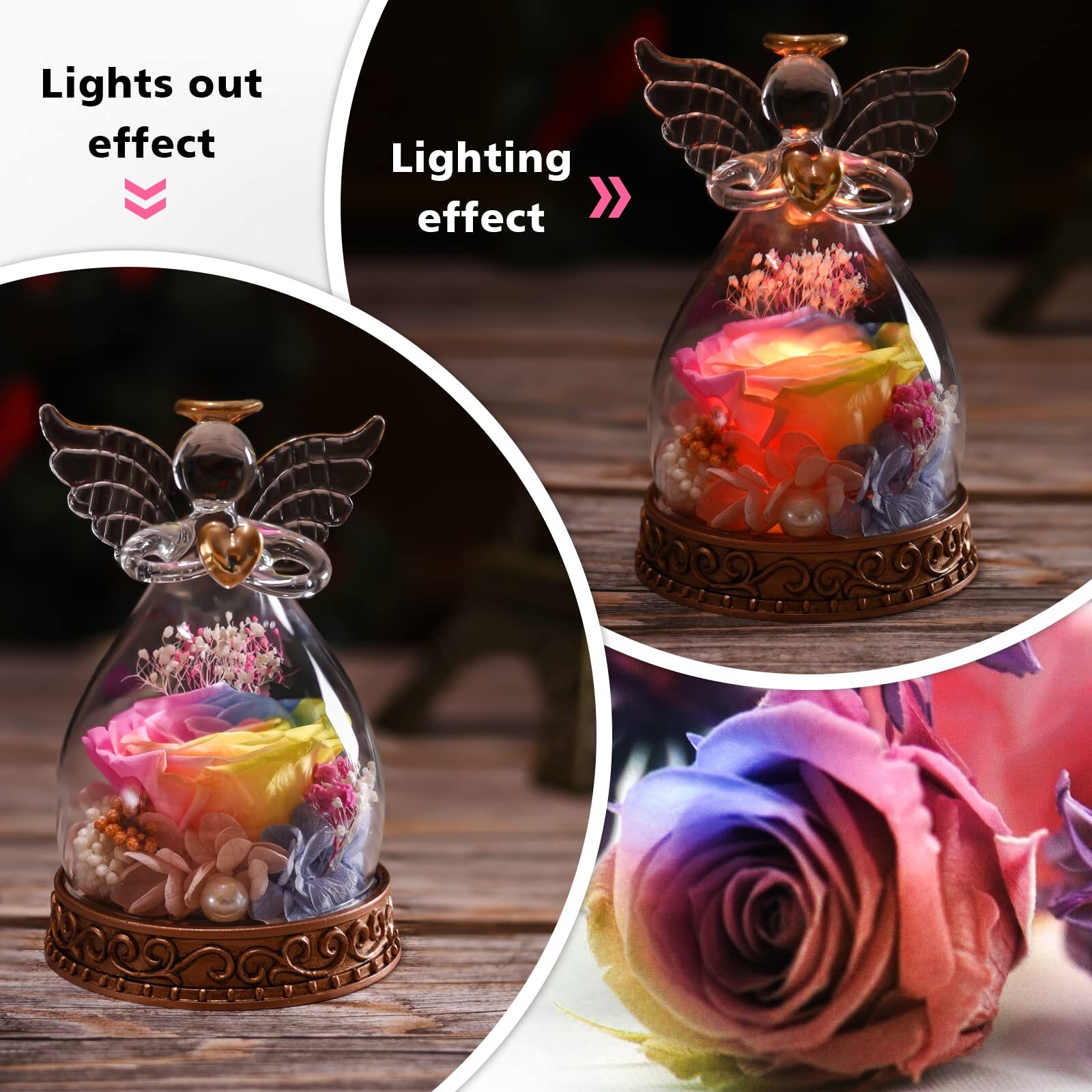 Angel Gifts for Women, Mom, Grandma, Preserved Real Rose in Glass Angel Figur…