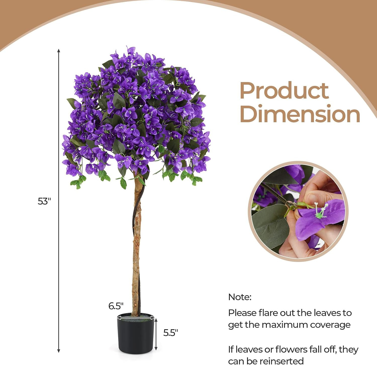 53″ Artificial Bougainvillea Tree, Faux Silk Flower Plant in Pot with 576 Flower