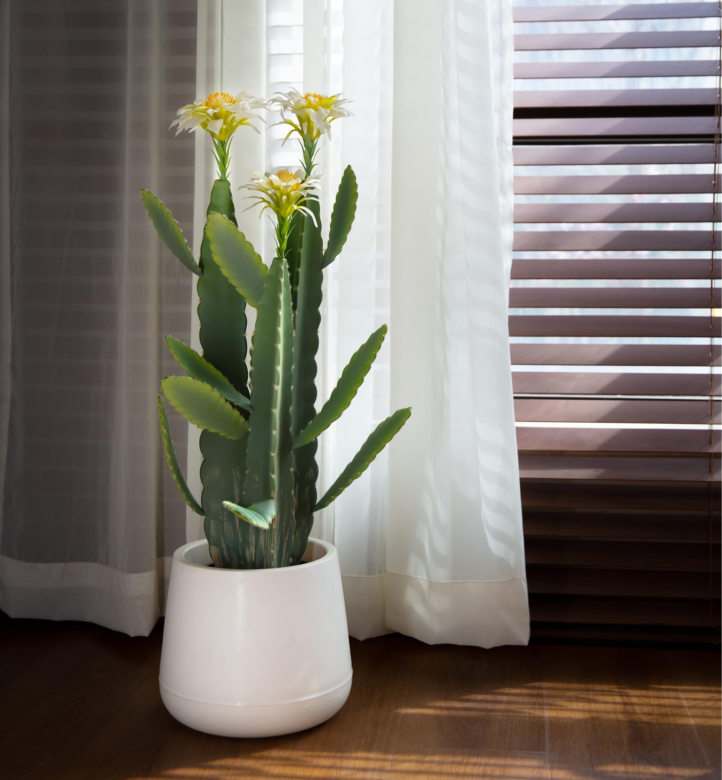 33 Inch Large Artificial Cactus with Lilly White Flowers in Pot with Natural …