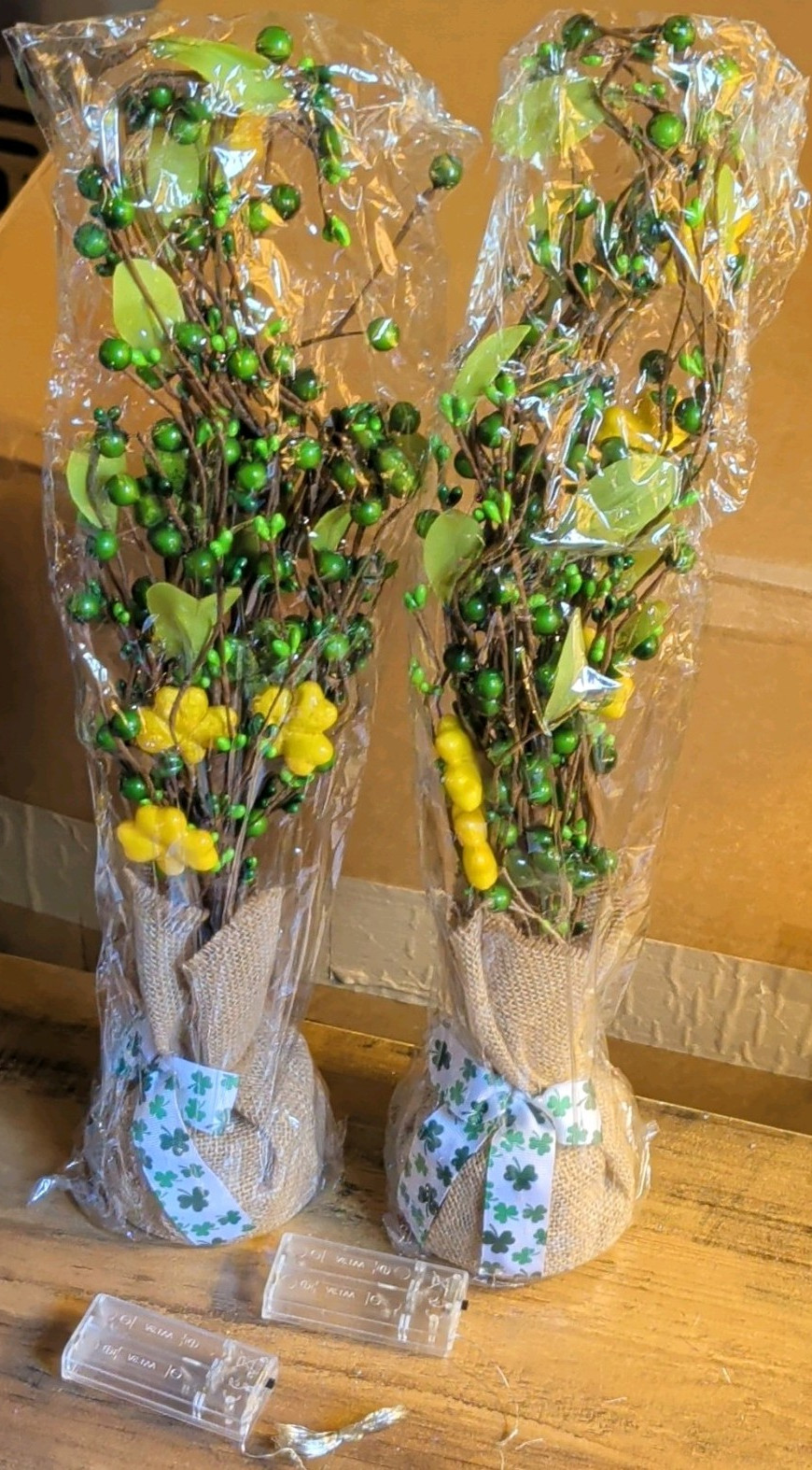 Artificial St. Patrick’s Day Floral Arrangement Yellow Flowers Set of 2 lighted