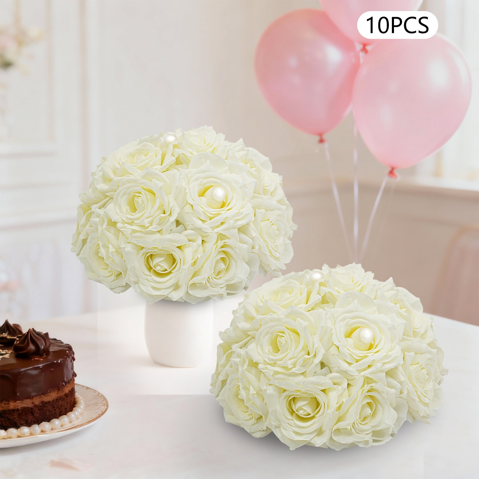10 Pcs Handmade Bouquet Party Wedding Artificial Flower Balls Deco, Milky White