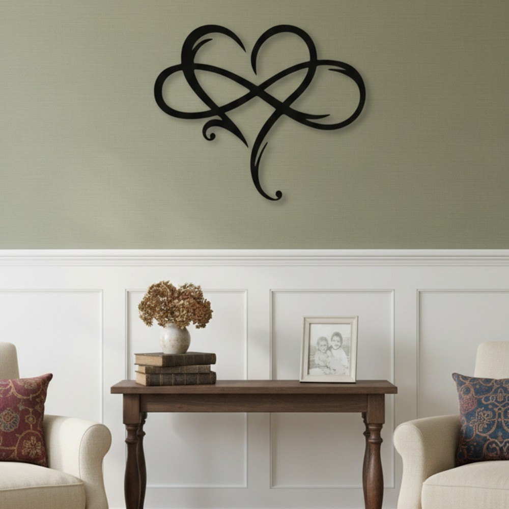 Black Infinity Heart Metal Wall Art Valentine Wedding Anniversary Home Decor