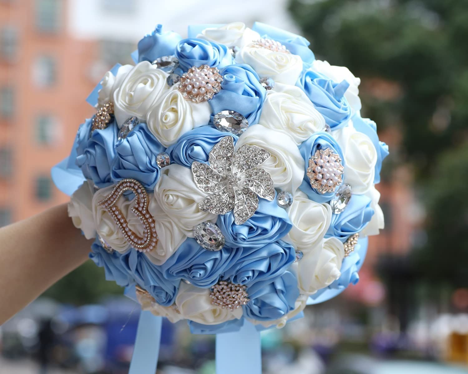 7.1 Inch Handmade Satin Rose Bridal Bouquet Toss Round Wedding Bouquet Throw …