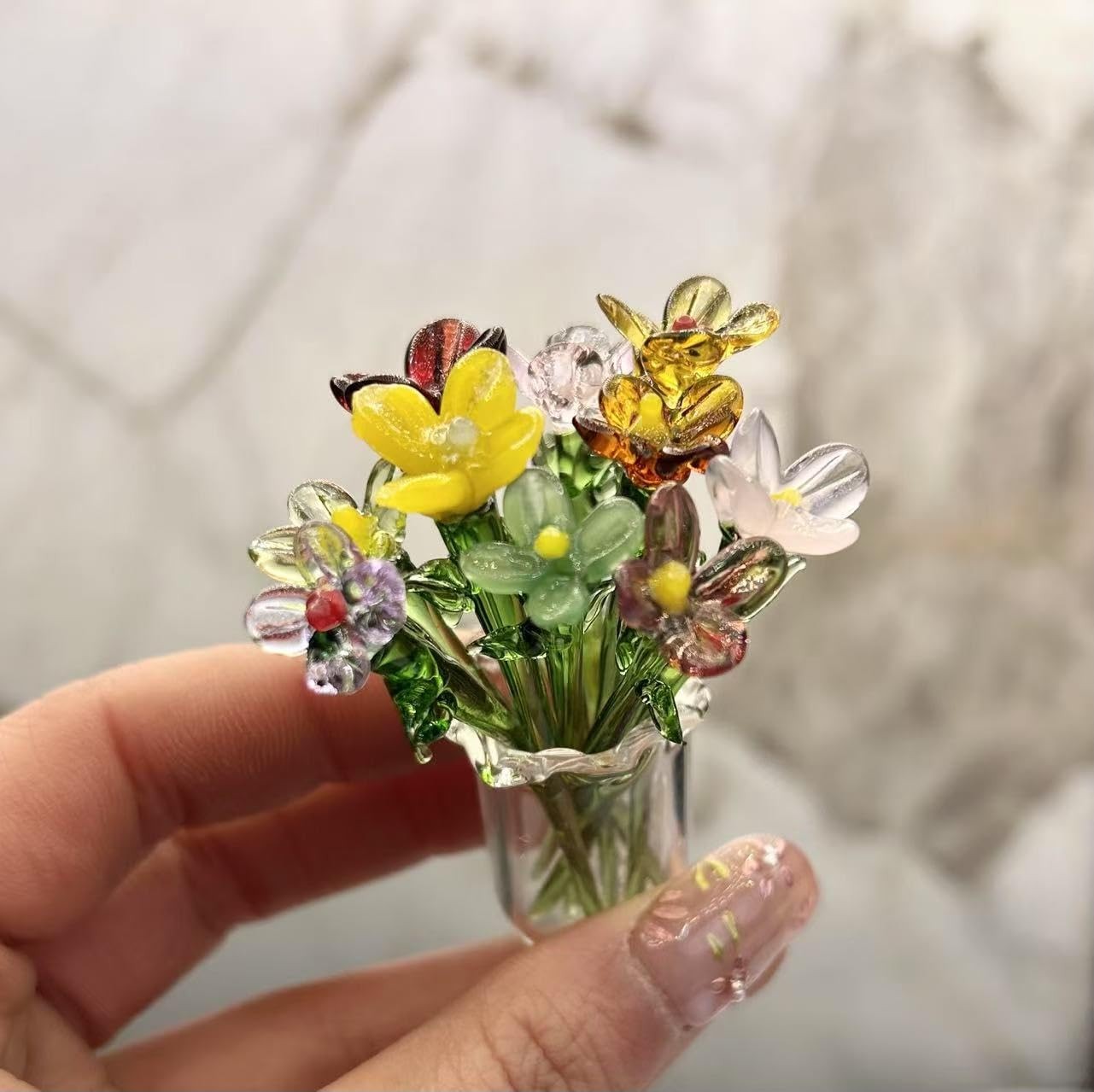 11Pcs Cute Mini Glass Flower Decoration Hand Blown Glass Flowers Bouquet Smal…