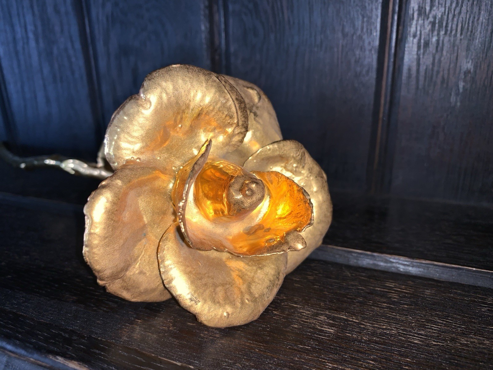 24kt Gold Long Stem Tall Gold Dipped Rose In Great Condition 12” X 4” X 3”