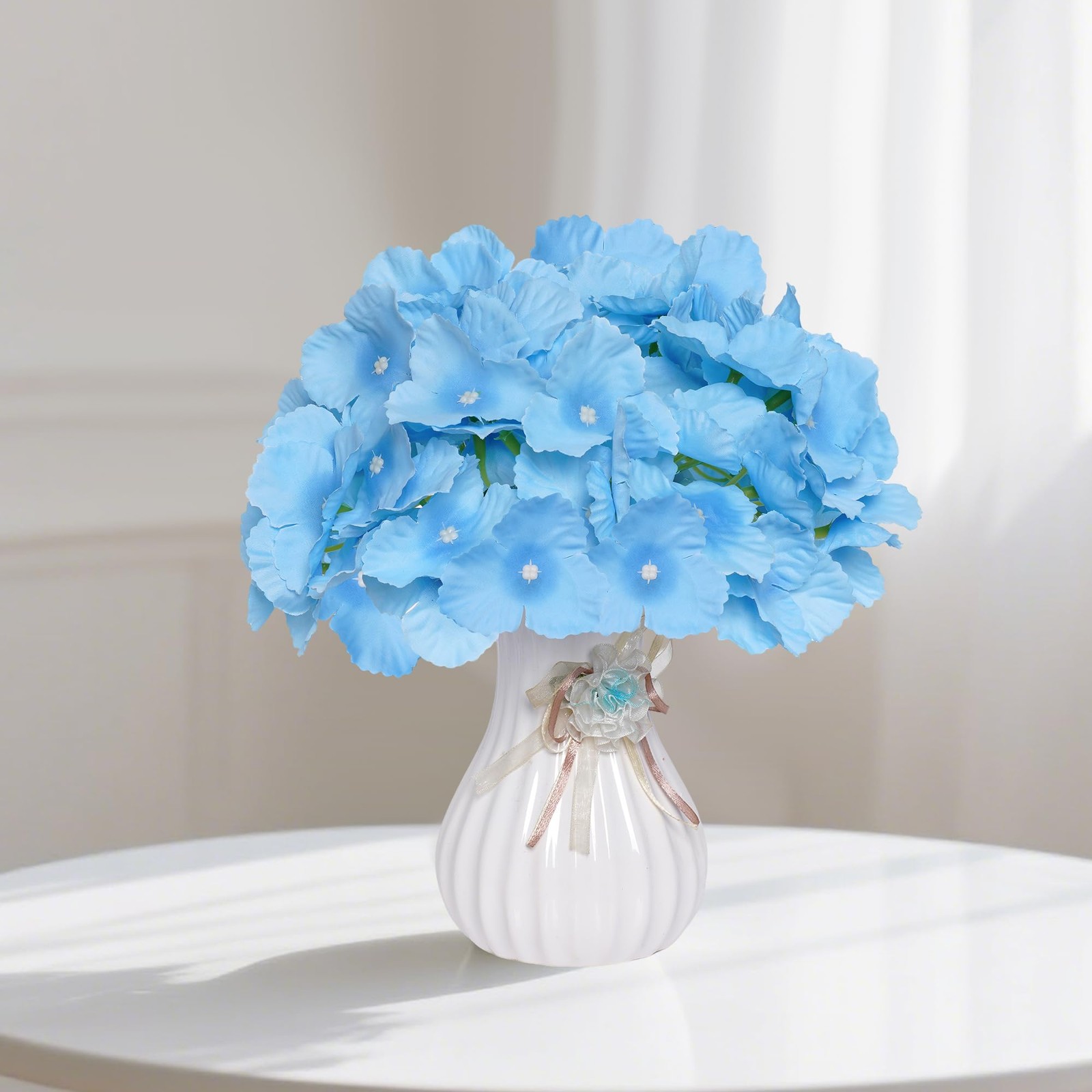 50Pcs Blue Hydrangea Artificial Flowers Faux Fake Silk Fabric Hydrangea Flowe…