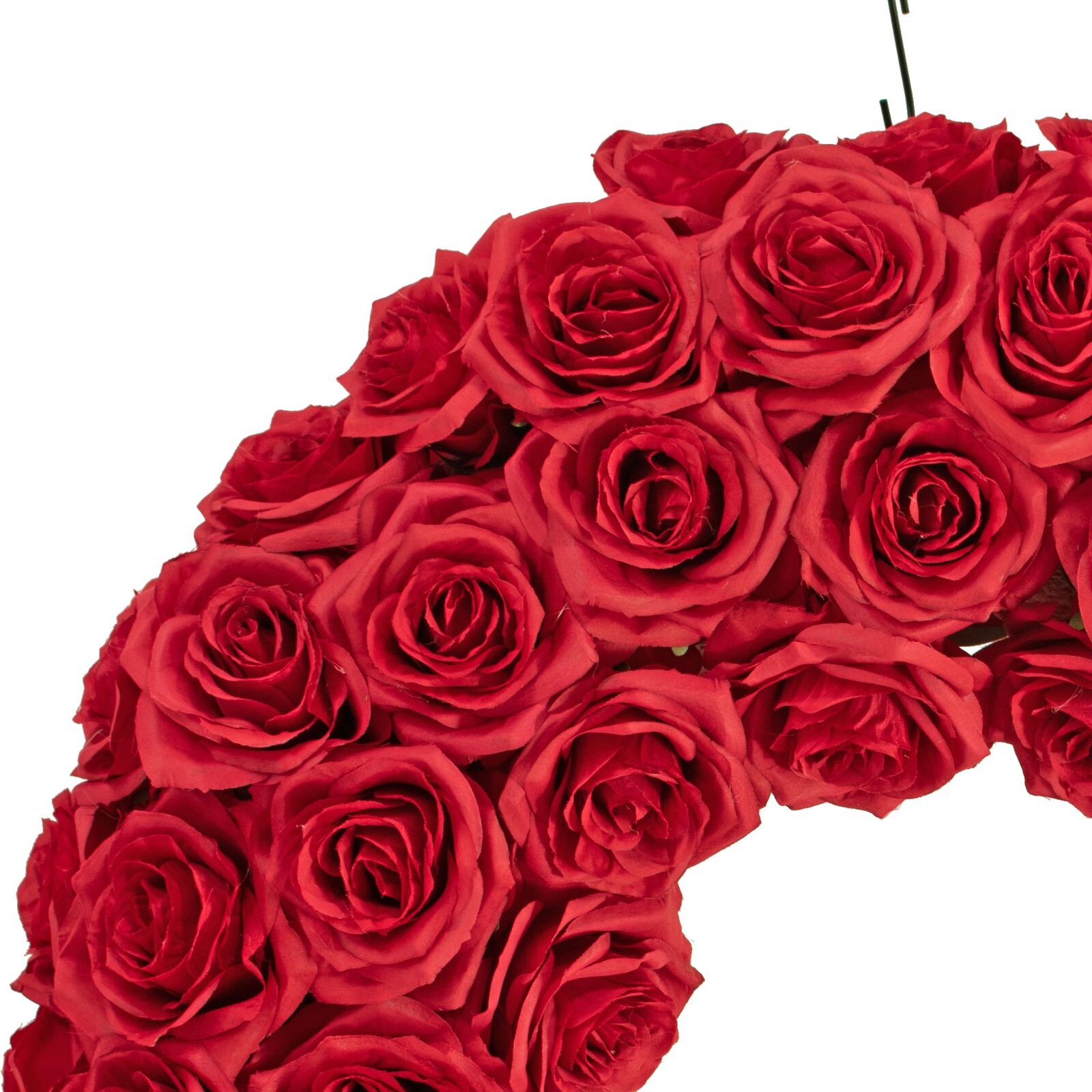Red Rose Wreath, Artificial Rosebud Flowers, 22 Inch Diameter X 4 Inch Depth X 8