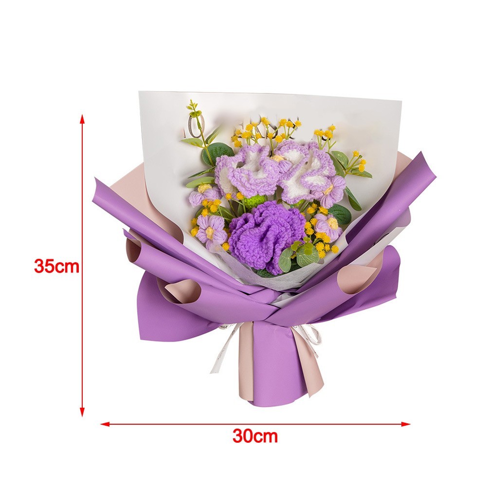 30-35cm Handmade Crochet Flower Bundle Knitted Decor Pink Red Yellow Purple