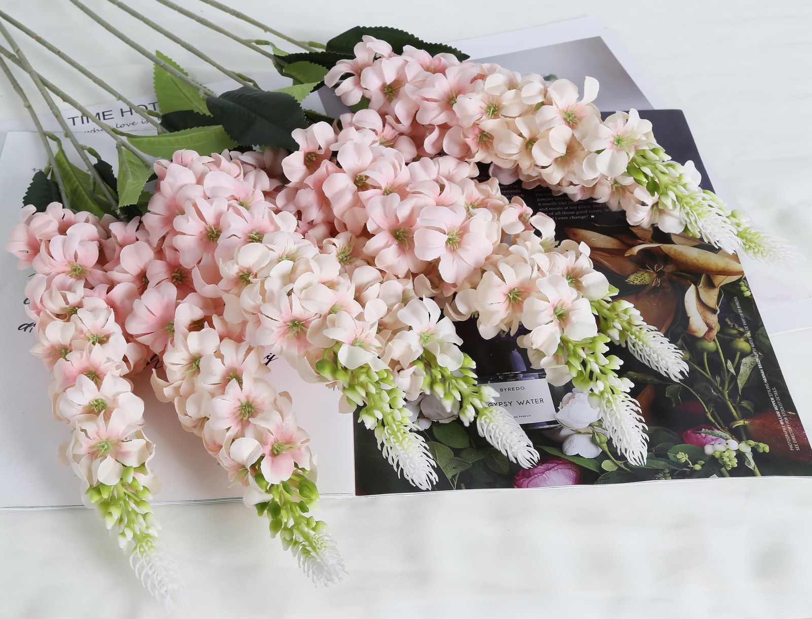 8PCS Snapdragon Artificial Flowers Pink Delphinium Artificial Silk Flowers Lo…