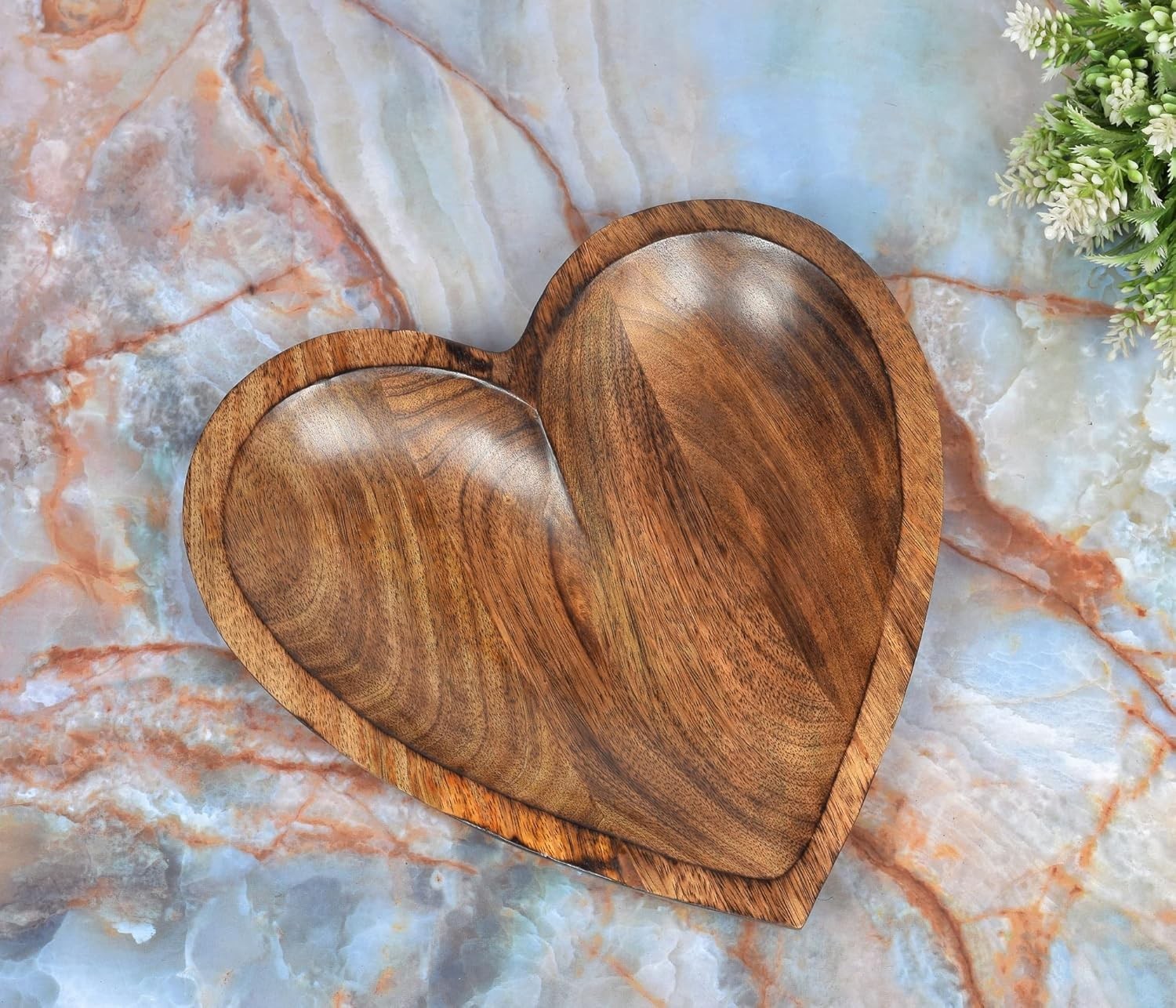 Mango Wood Heart Curved Shaped Decorative Bowl Table Centerpieces Home Party