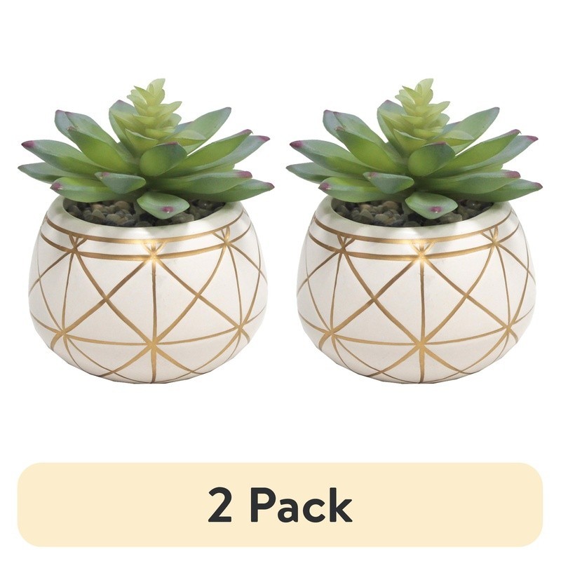 4 Inch Tabletop Artificial Succulent in Geometric Ceramic Pot Indoor Decor New