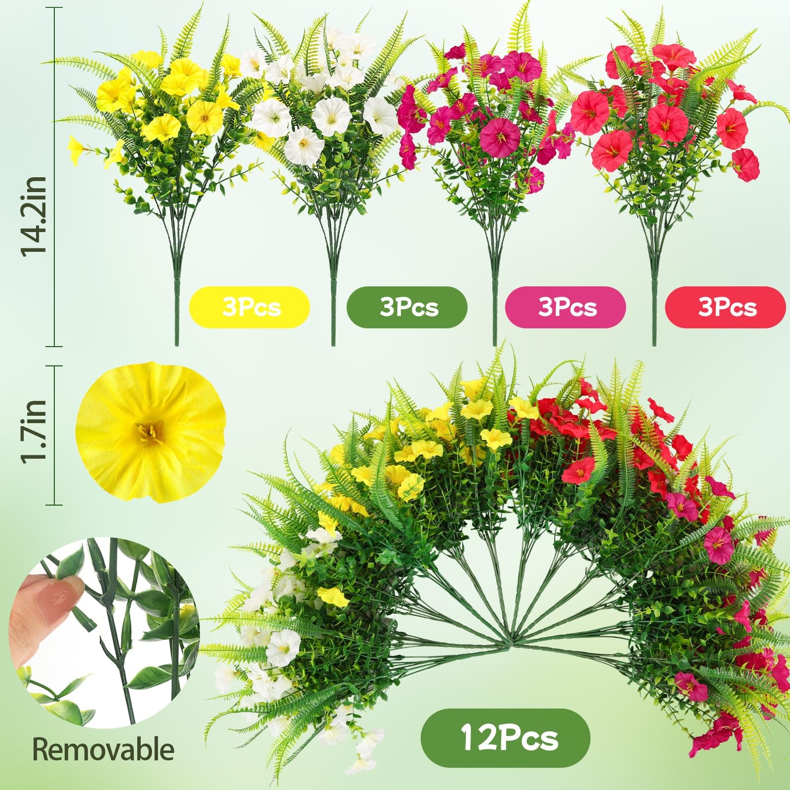 Artificial Flowers for Outdoors 12 Bundles Artificial Petunias Fake Flowers U…