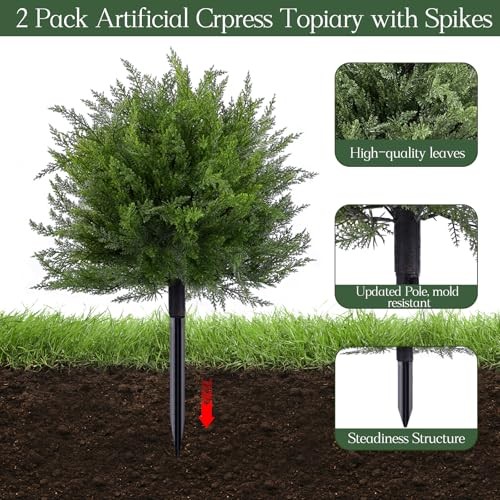 Artificial Topiary Bushes for Outdoors with Spike, Cedar Topiary Ball Trees