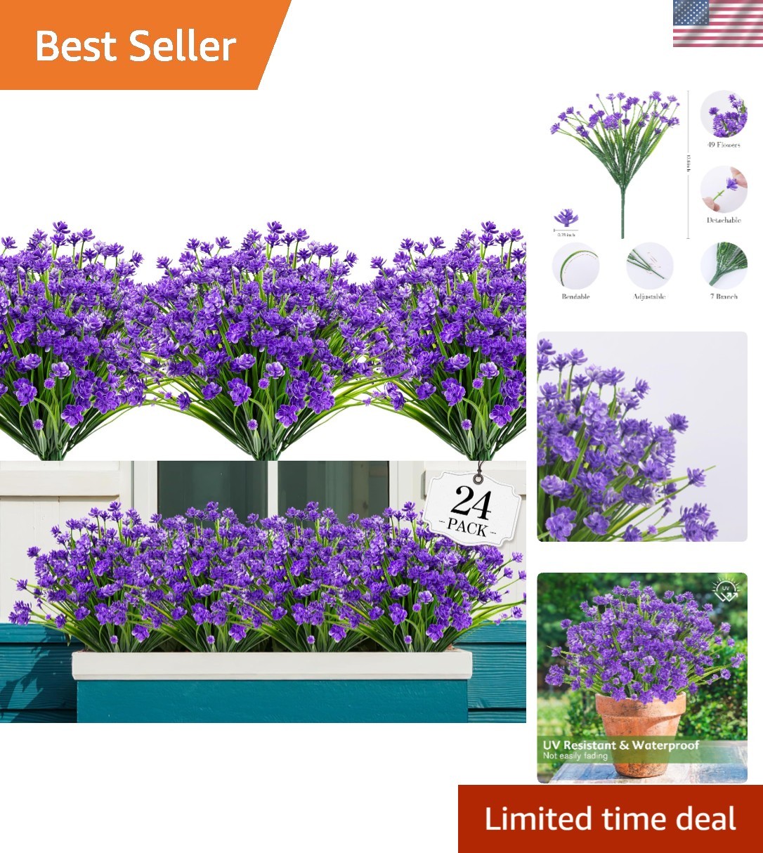 24 Bundles of No Fade Artificial Flowers – Eco-Friendly Indoor/Outdoor Decor