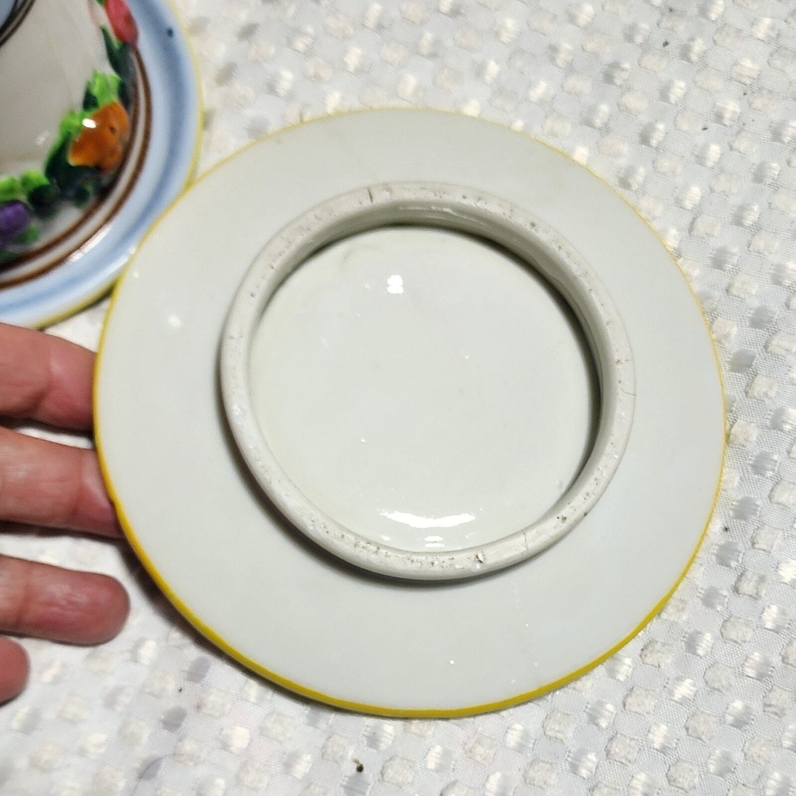 VINTAGE EUC PAINTED GLAZED FLOWER POT AND TRAY SAUCER COMBO