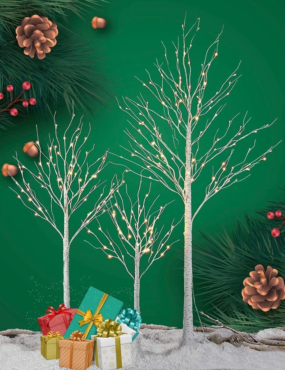Perfect 4 Feet 6 Feet and 8 Feet Birch Tree,Warm White, for Home,Pack of 3, Fest
