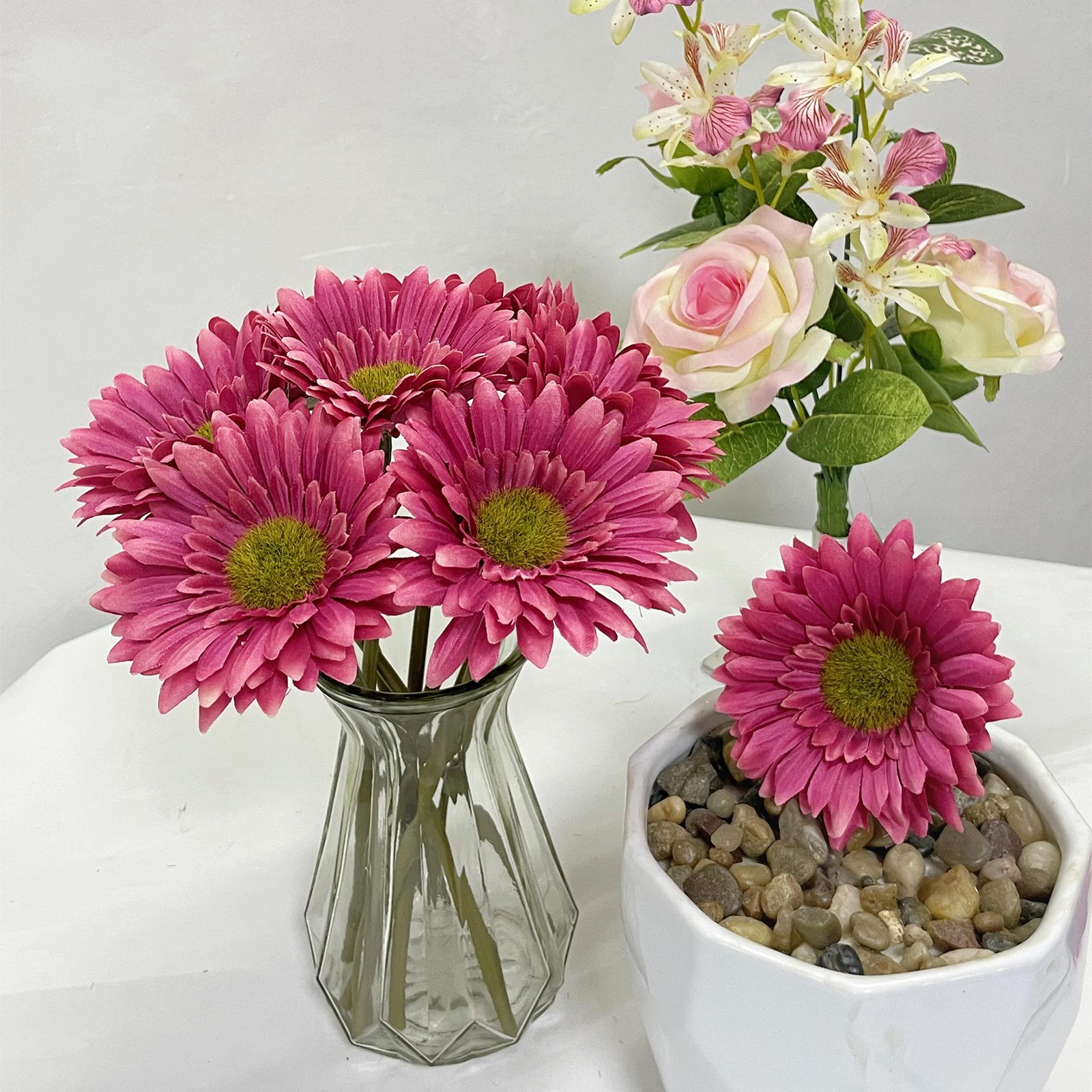 10PCS Artificial Daisy Artificial Flowers Gerbera Daisy Silk Flowers Faux Flo…