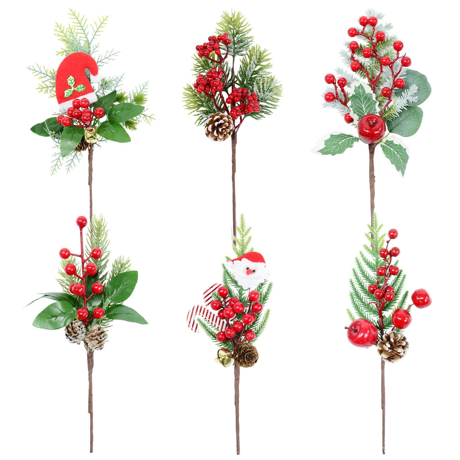 Christmas Berries Pine Picks, 6 Pcs 13 Inch Artificial Pinecone with Berry, R…