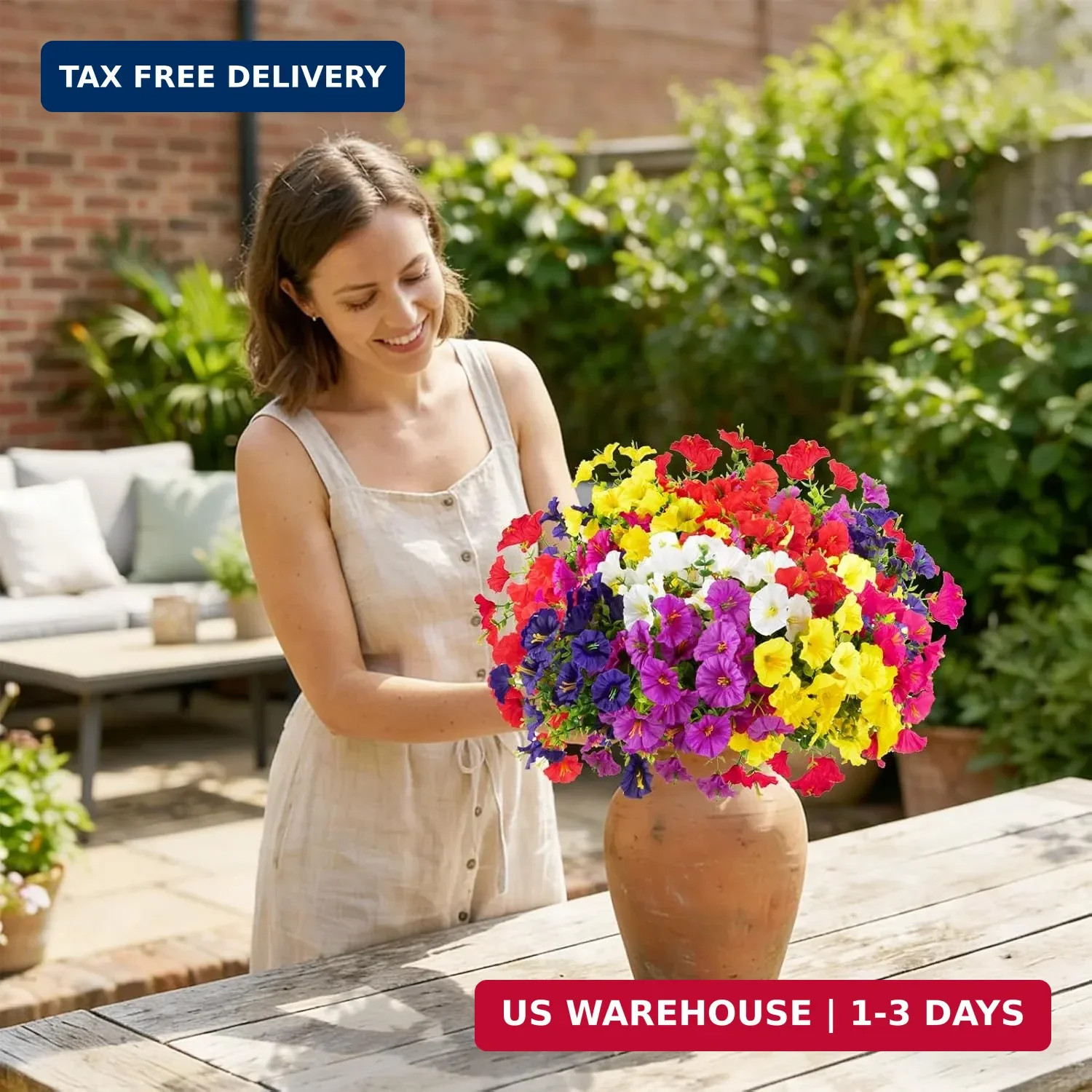BSGlobal 12 Bundles Artificial Flowers for Outdoors Decoration, Faux Silk Mornin