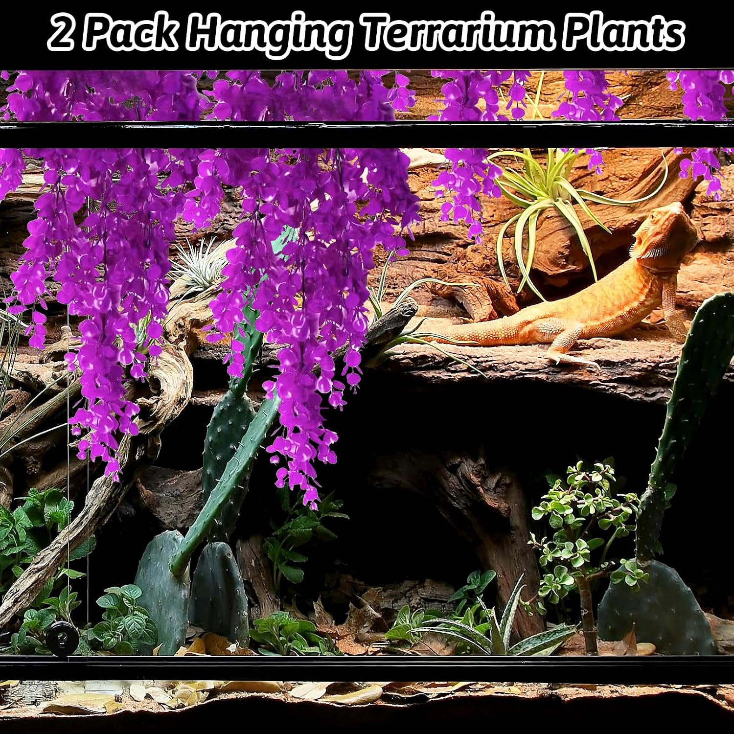 Fake Reptile Plants 2 Pack Hanging Fake Plants, Plants for Reptiles with Suction
