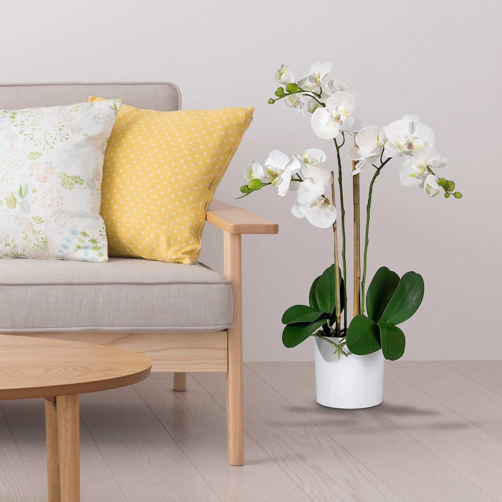 3 White Realistic Phalaenopsis Orchids in Pot, Artificial Potted Flowers – Be…