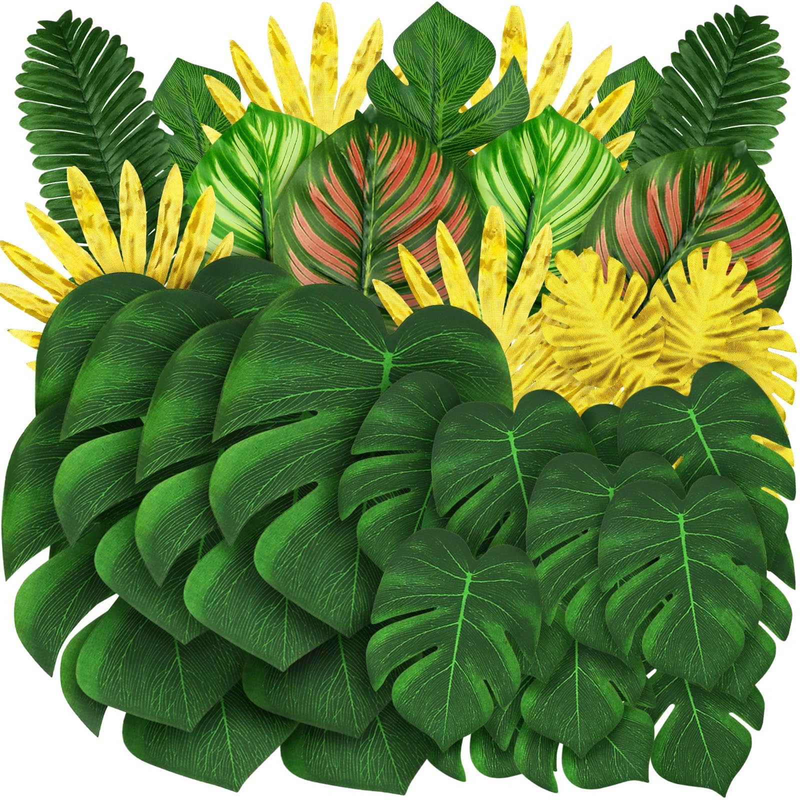 Jungle Party Decorations, 50 Pieces 8 Kinds Palm Leaves Artificial Tropical M…