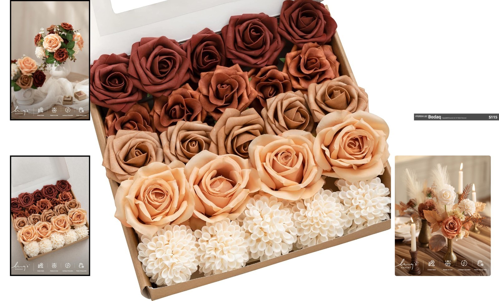 24-Piece Artificial Silk Roses & Foam Dahlias for DIY Wedding Bouquets & Decor