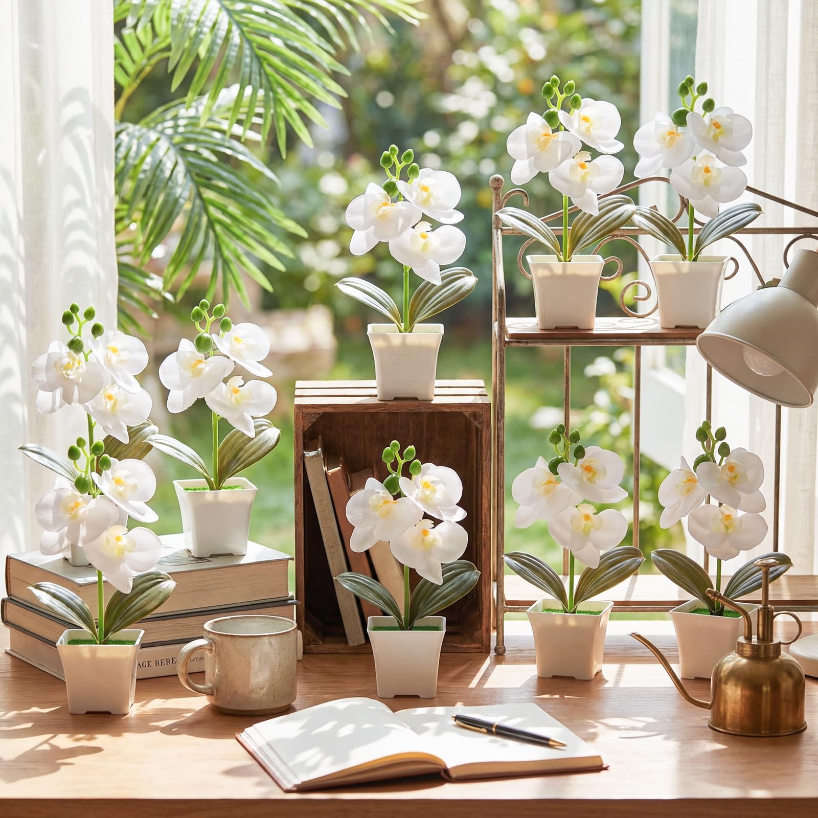 10 Set Artificial Orchid Flowers 7.48 Inches Potted Flowers Fake Orchids with…