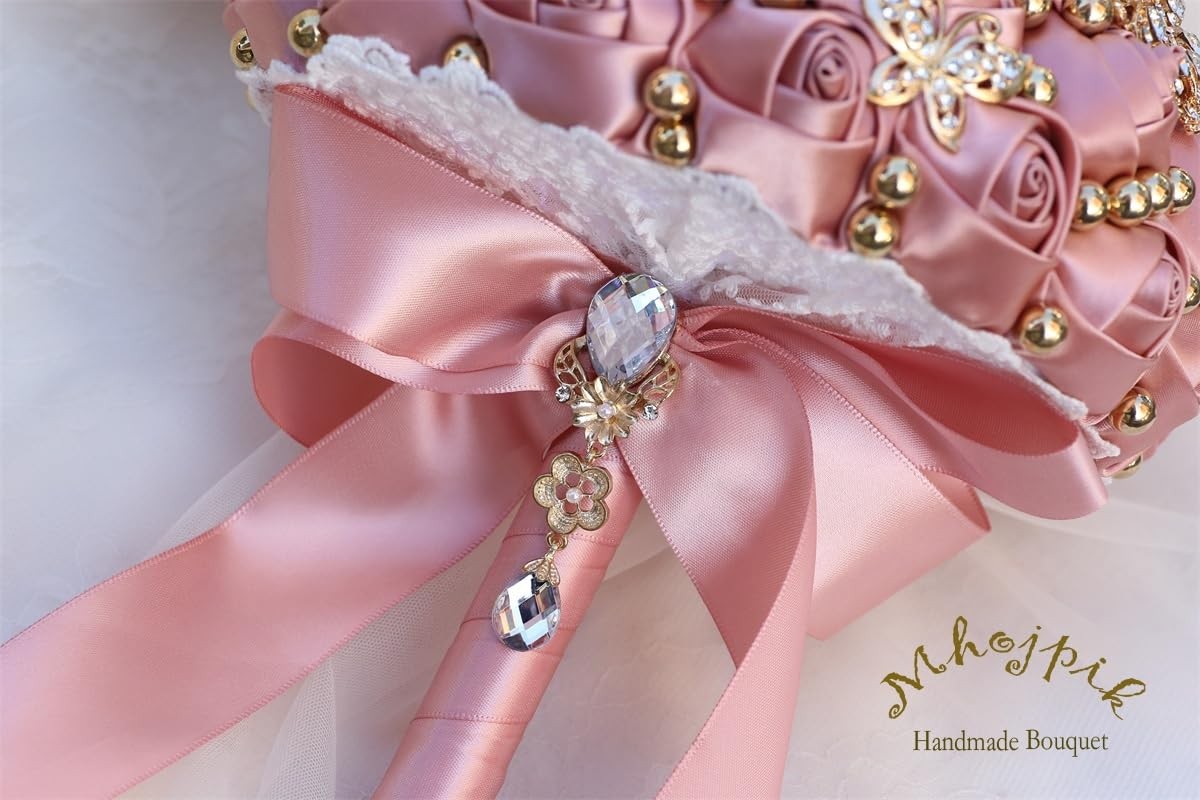 Bridal Wedding Bouquet Round Throw Toss Artificial Rose Blush Pink 7.1 Inch