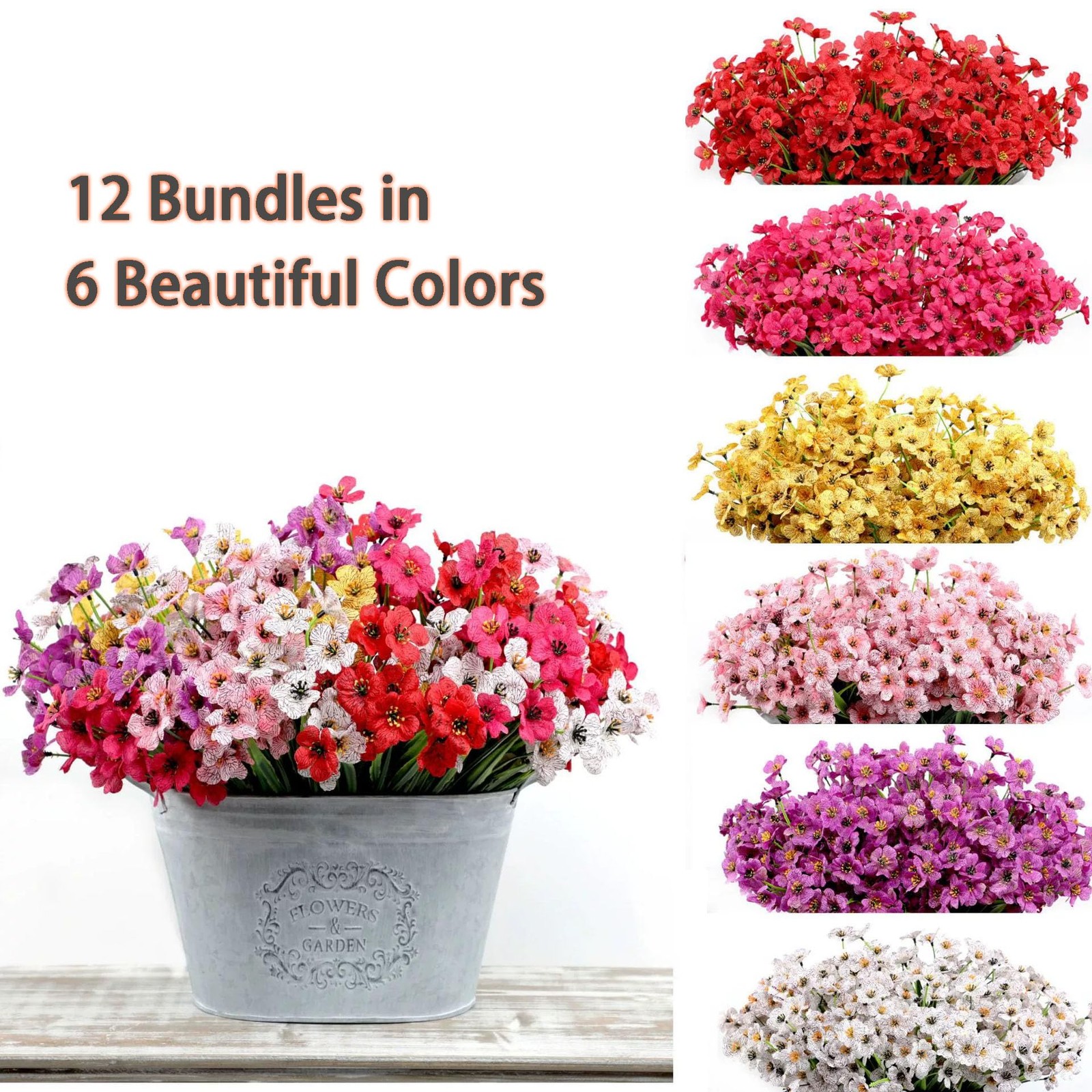 12 Bundles Artificial Flowers for Outdoors UV Resistant Realistic Fake Flower…